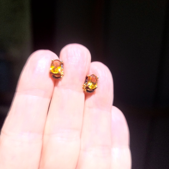 Citrine 2k sterling Rhodium & gold simply chic earrings - Picture 3 of 9